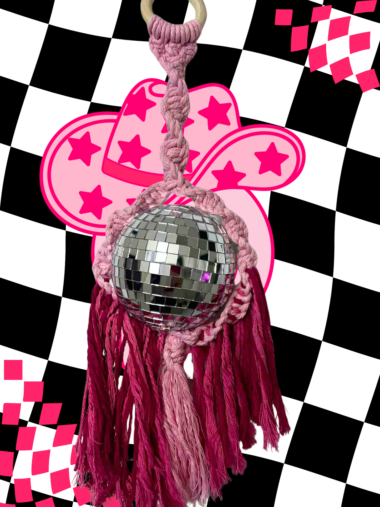 Wild Wild Pink West Macrame Disco Ball Hanger