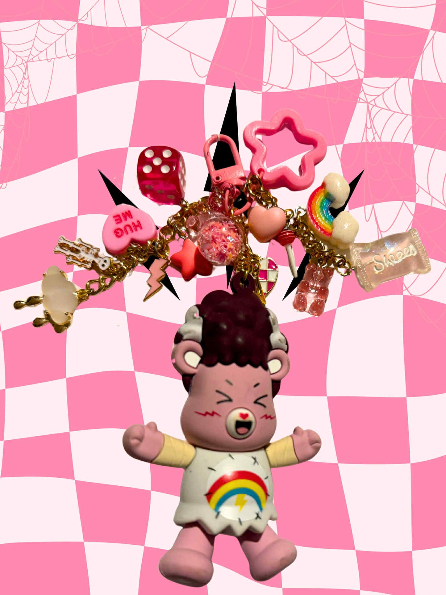 Cheer Bear as Bride of Frankenstein Monster Keychain