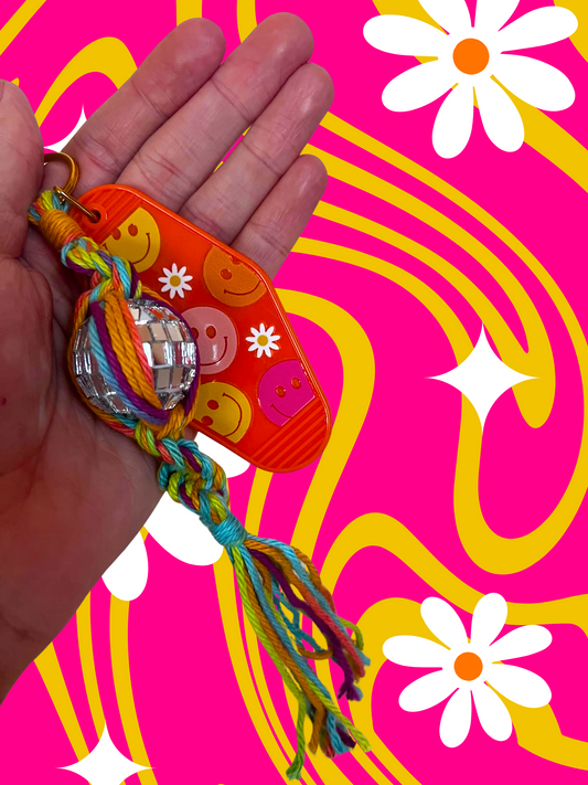 Groovy Flower Power Macrame Keychain