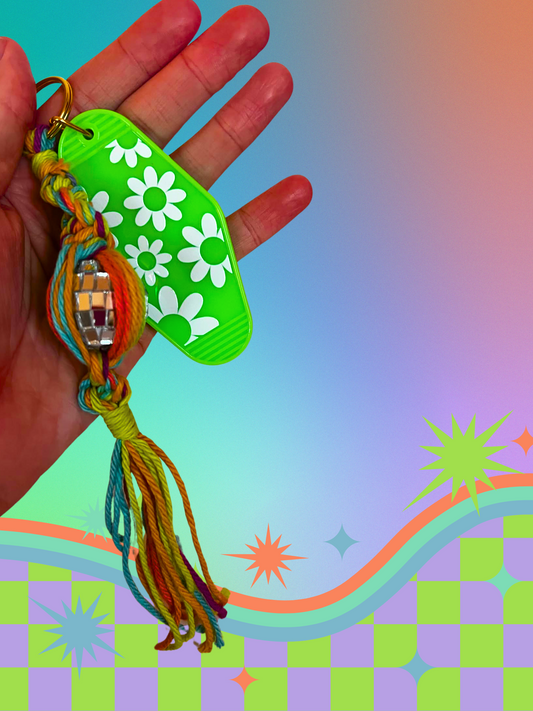 Rainbow Haze Macrame Keychain