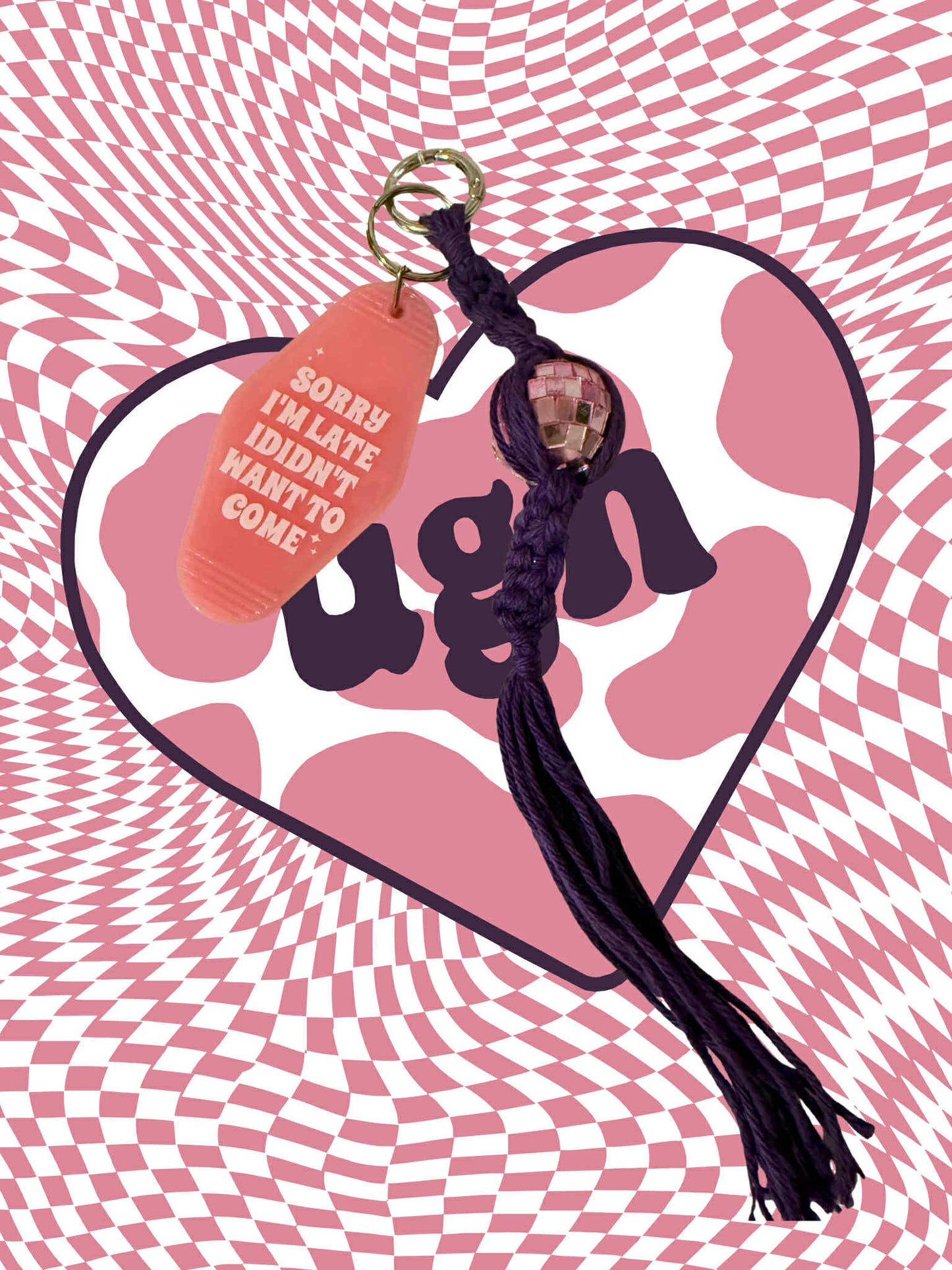 Late as Always Macrame Keychain