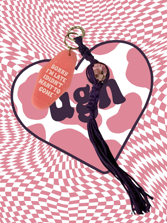 Late as Always Macrame Keychain