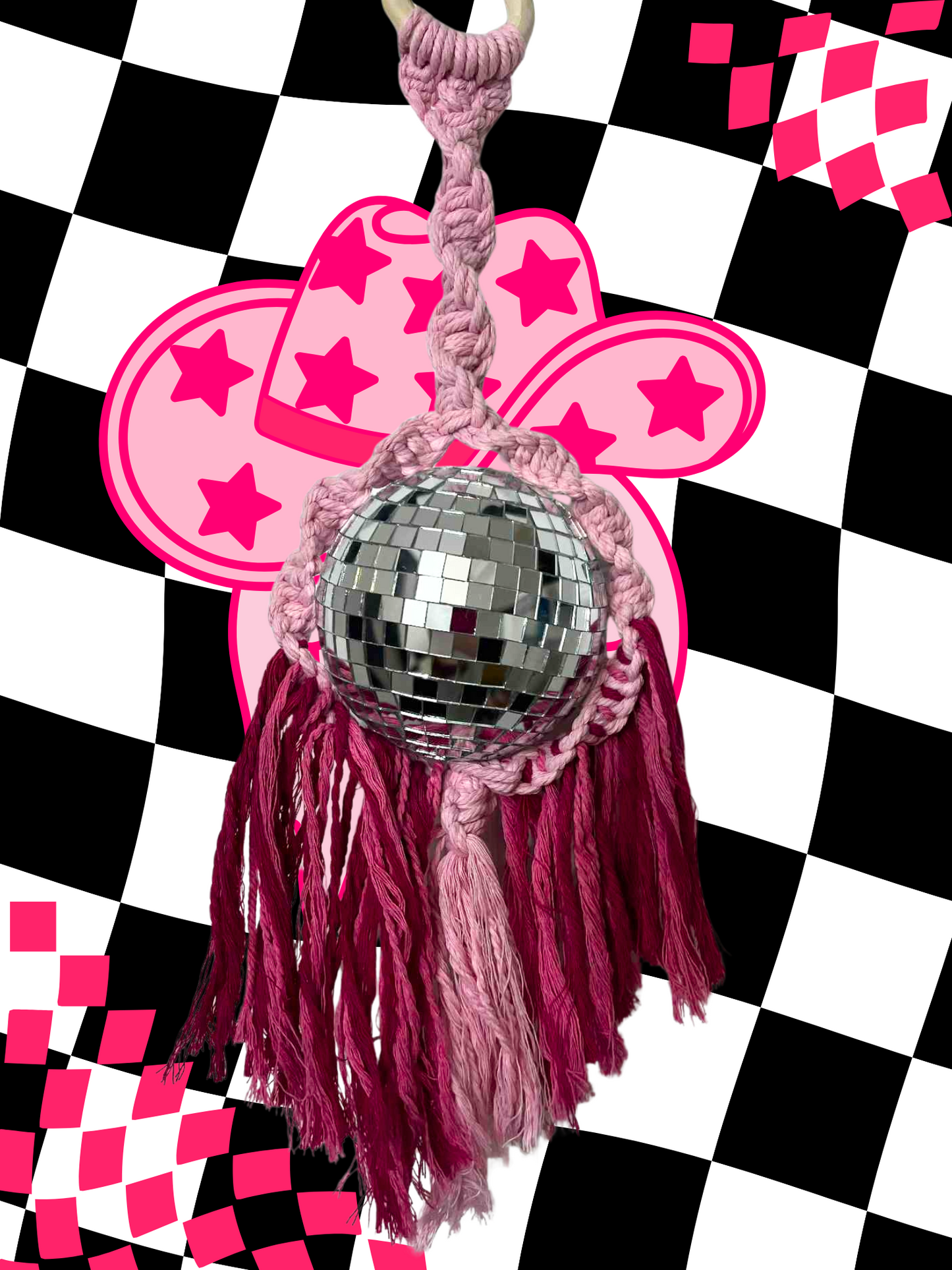 Wild Wild Pink West Macrame Disco Ball Hanger