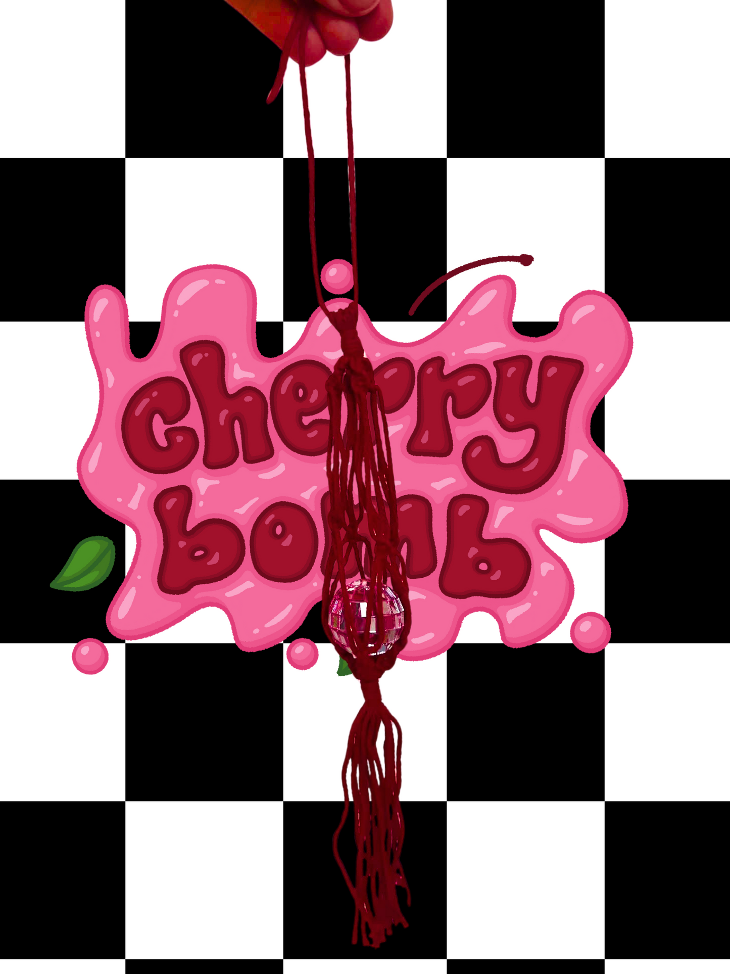 Cherry Bomb Macrame Rearview Mirror Charm