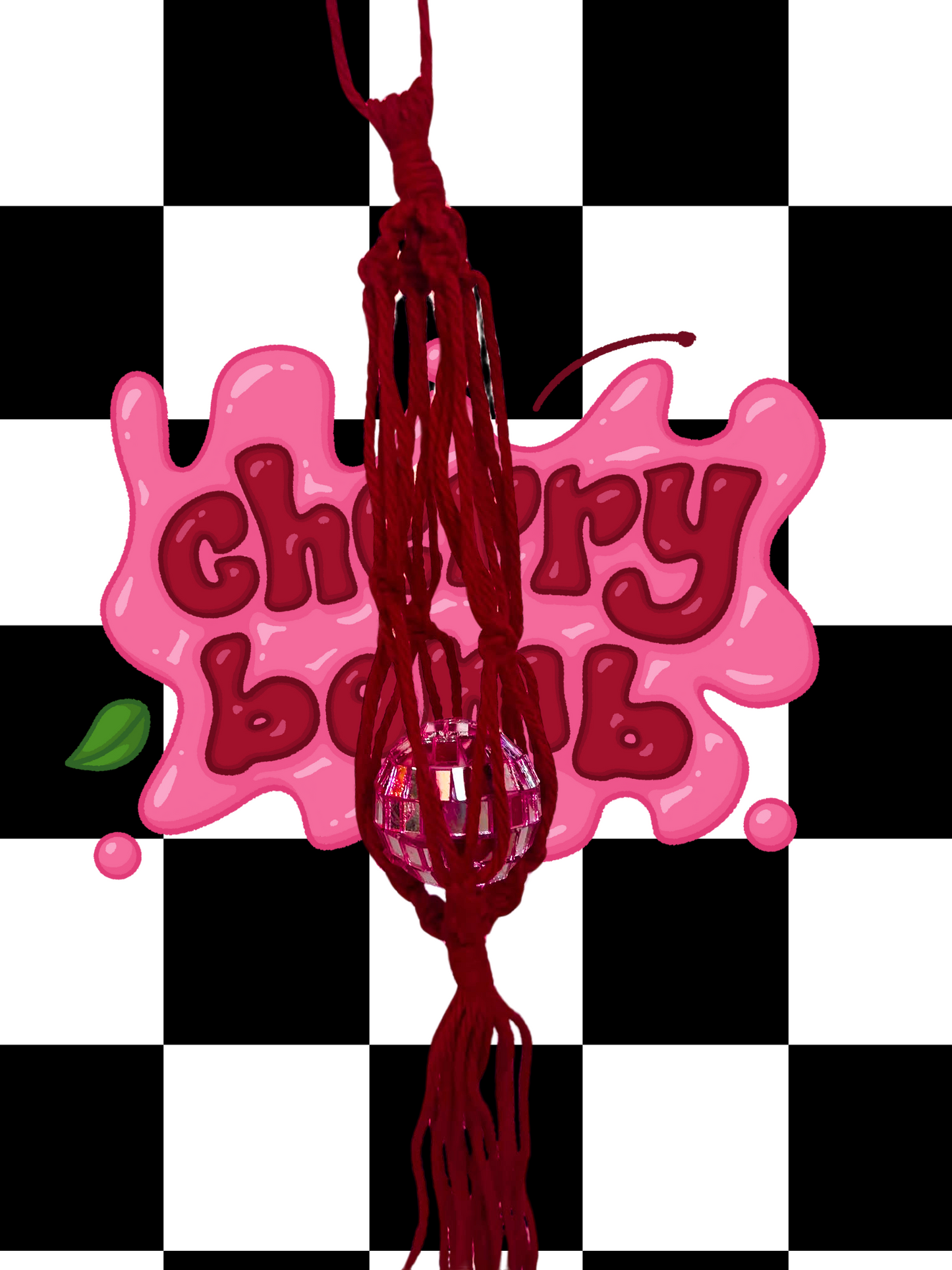 Cherry Bomb Macrame Rearview Mirror Charm