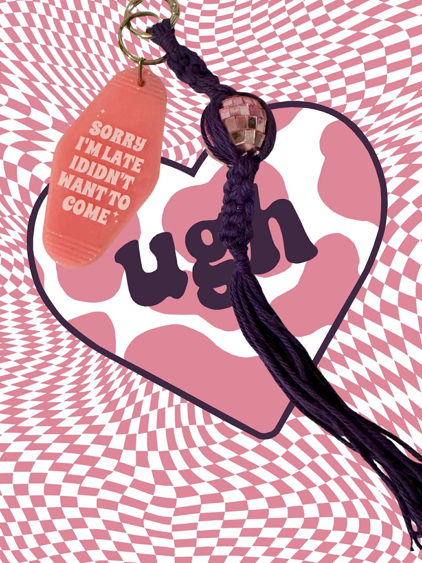 Late as Always Macrame Keychain