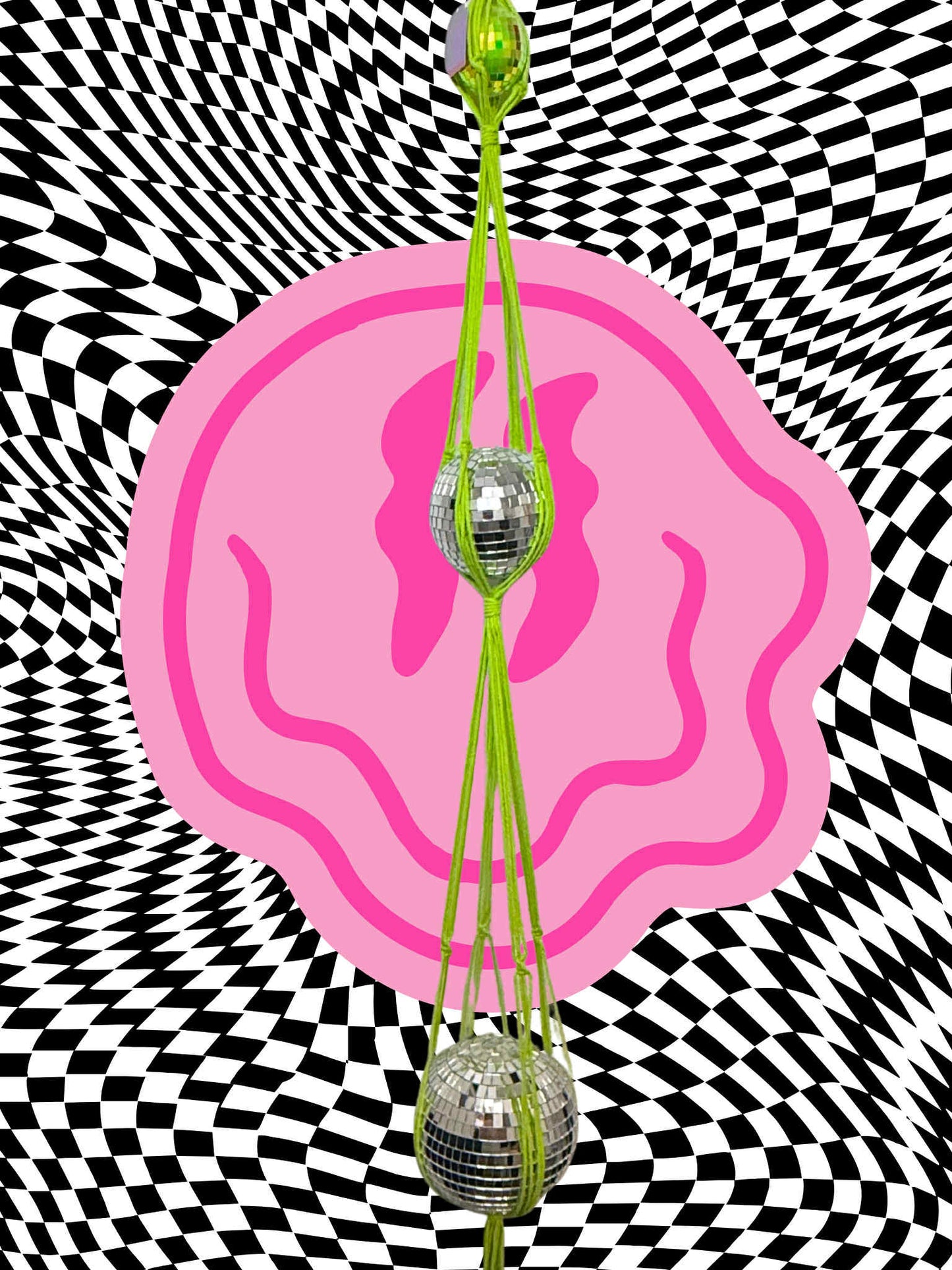 Beams of a Neon Moon Macrame Disco Ball Hanger