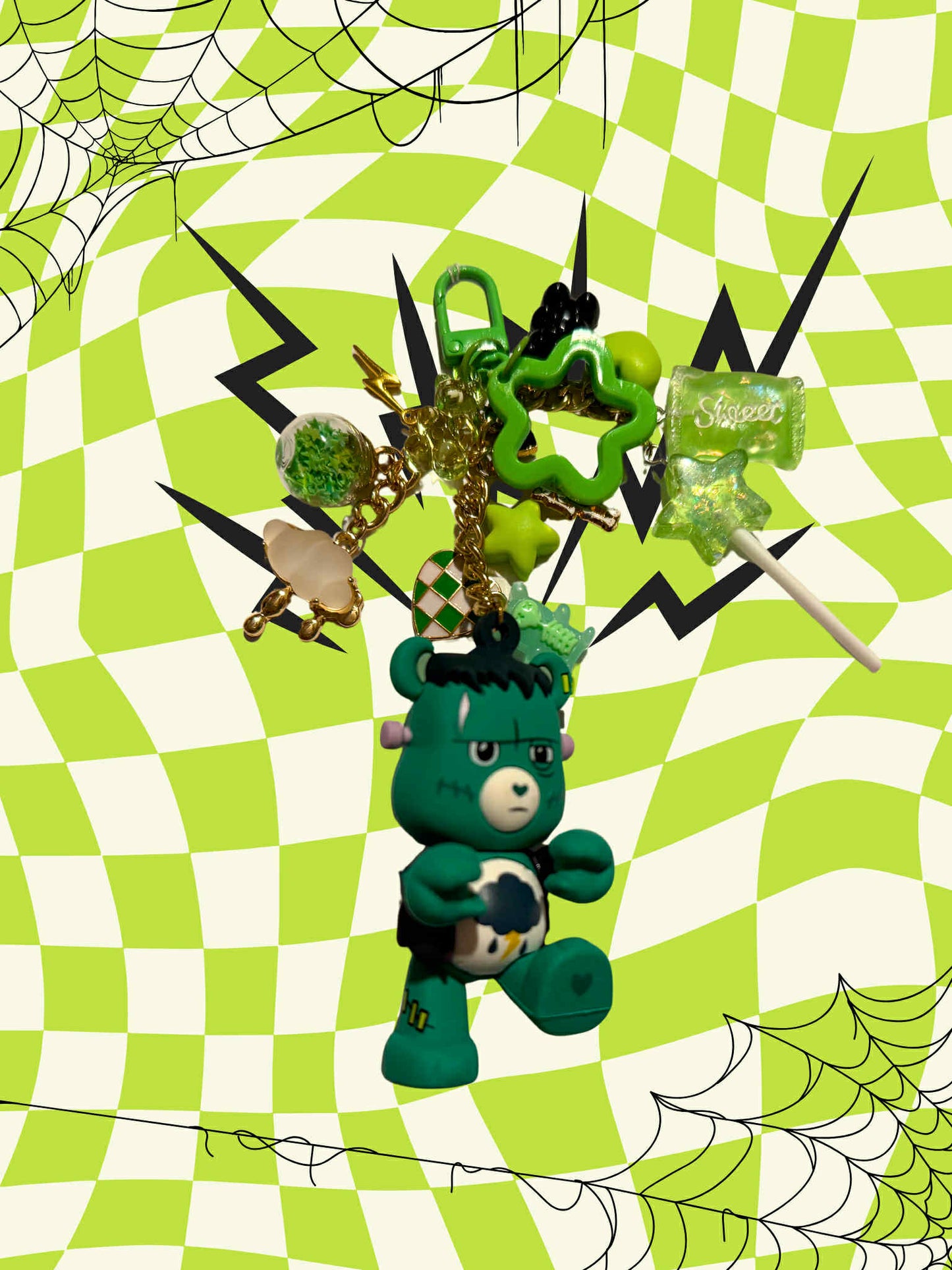 Grumpy Bear as Frankenstein Monster Keychain