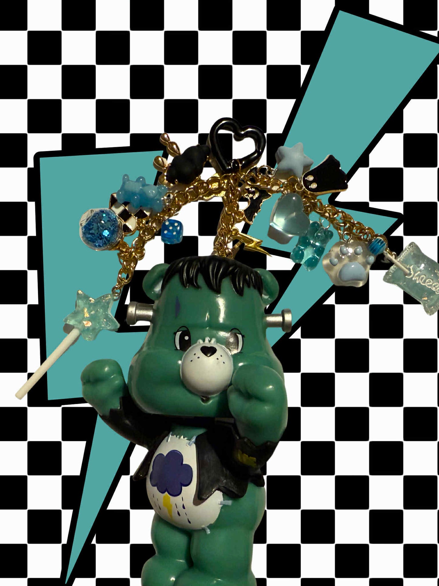 Grumpy Bear as Frankenstein Monster Keychain