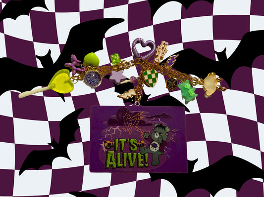 Grumpy Bear as Frankenstein 'It's Alive!' Monster Keychain