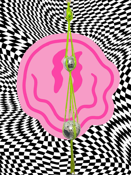 Beams of a Neon Moon Macrame Disco Ball Hanger