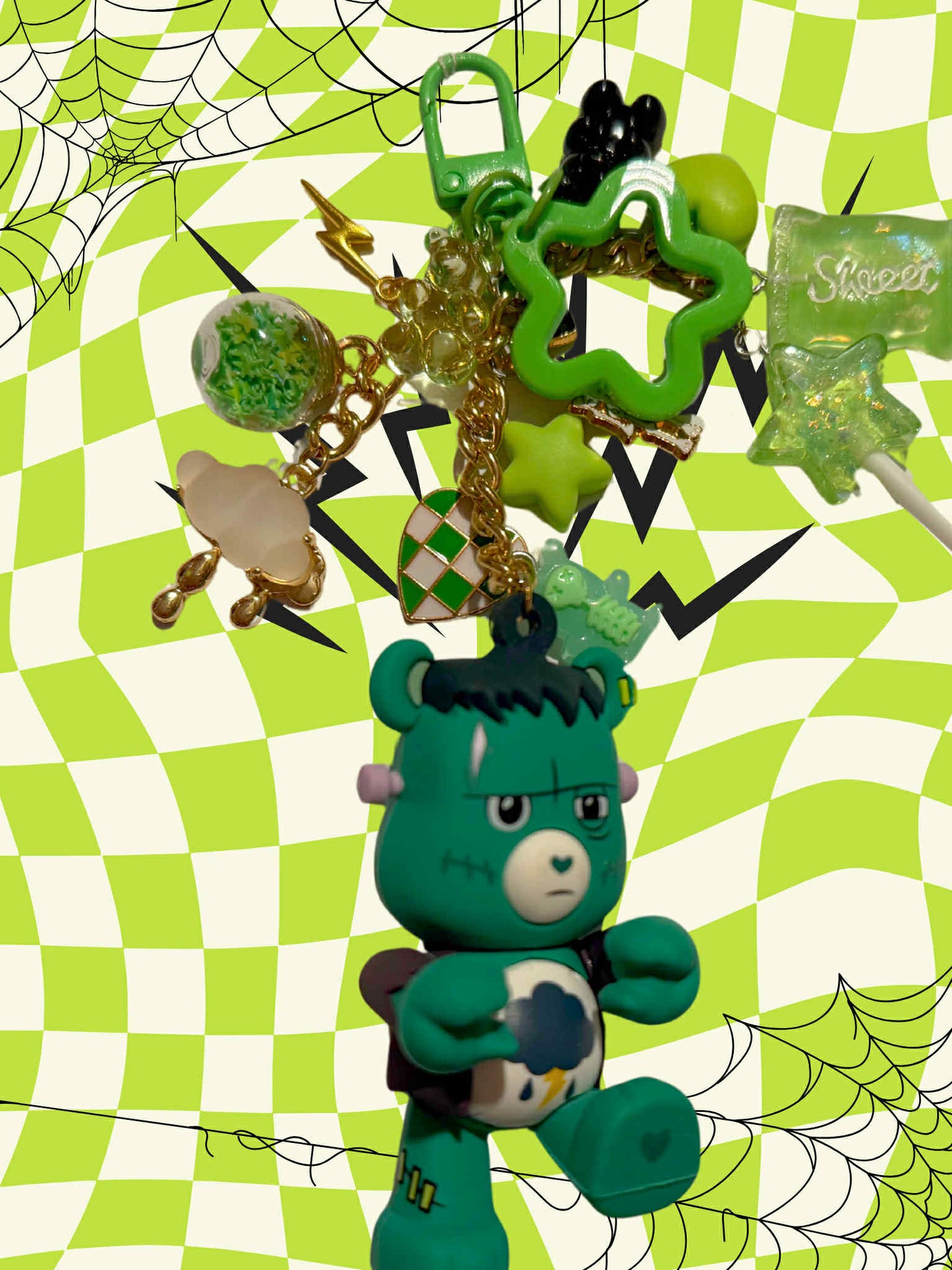 Grumpy Bear as Frankenstein Monster Keychain