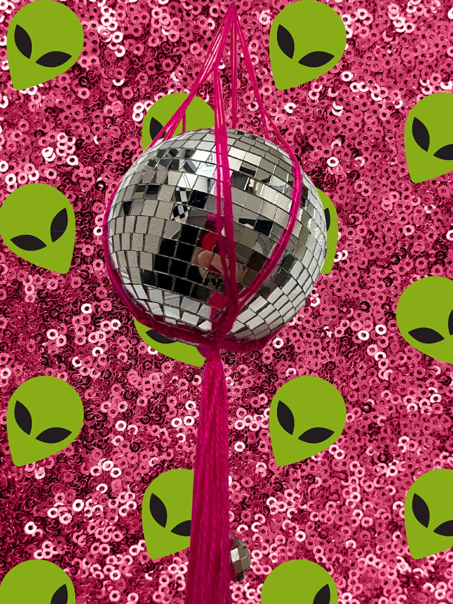Cosmic Barbie Macrame Disco Ball Hanger