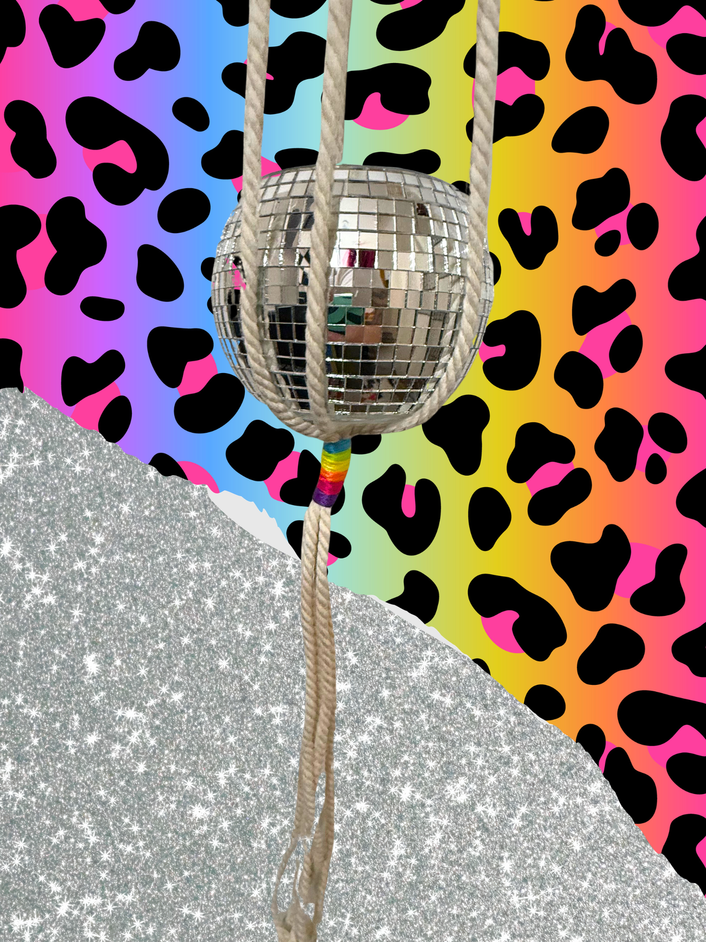 Rainbow Nostalgia Macrame Disco Ball Hanger