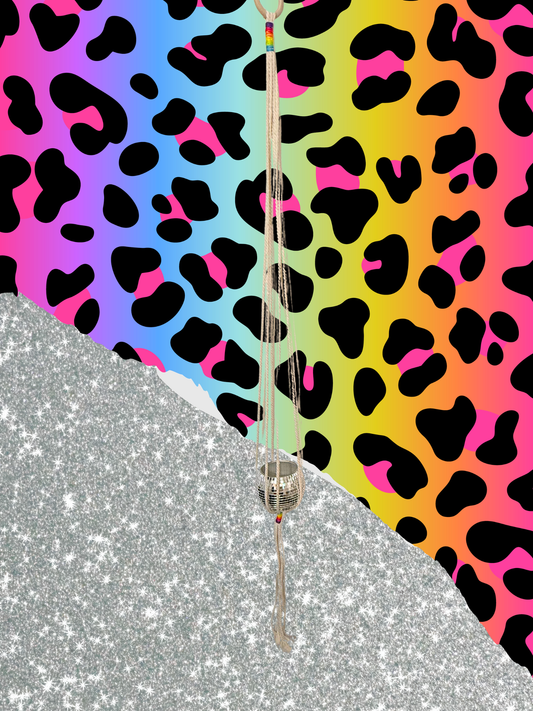 Rainbow Nostalgia Macrame Disco Ball Hanger