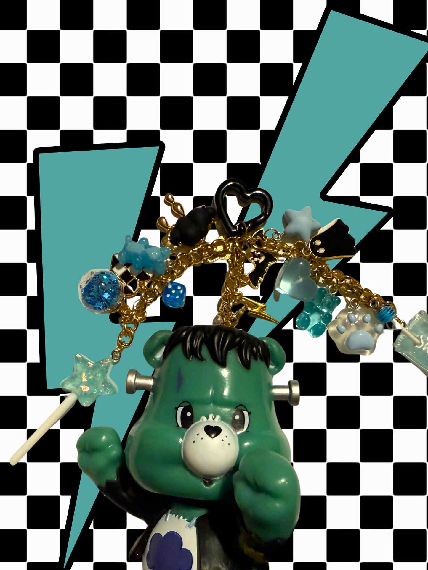 Grumpy Bear as Frankenstein Monster Keychain