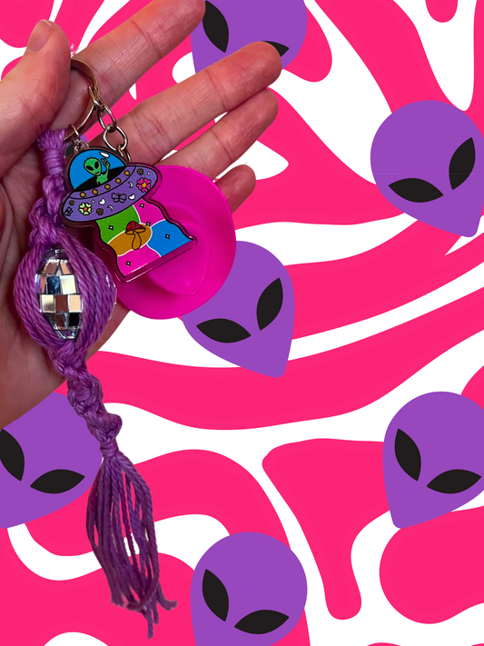 Groovy Space Cowgirl Macrame Keychain