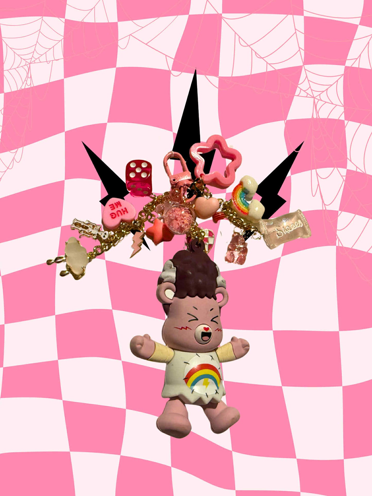 Cheer Bear as Bride of Frankenstein Monster Keychain