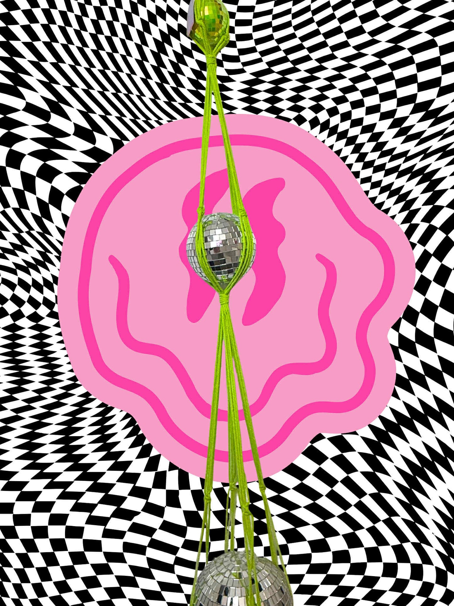 Beams of a Neon Moon Macrame Disco Ball Hanger