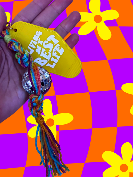 Living My Best Life Macrame Keychain